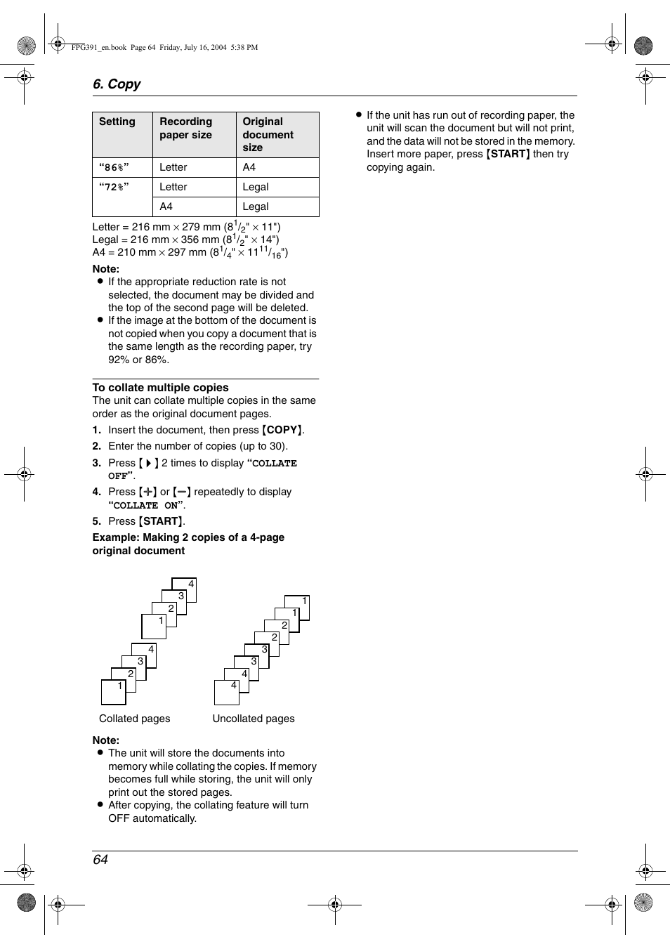 Copy 64 | Panasonic KX-FPG391 User Manual | Page 66 / 126