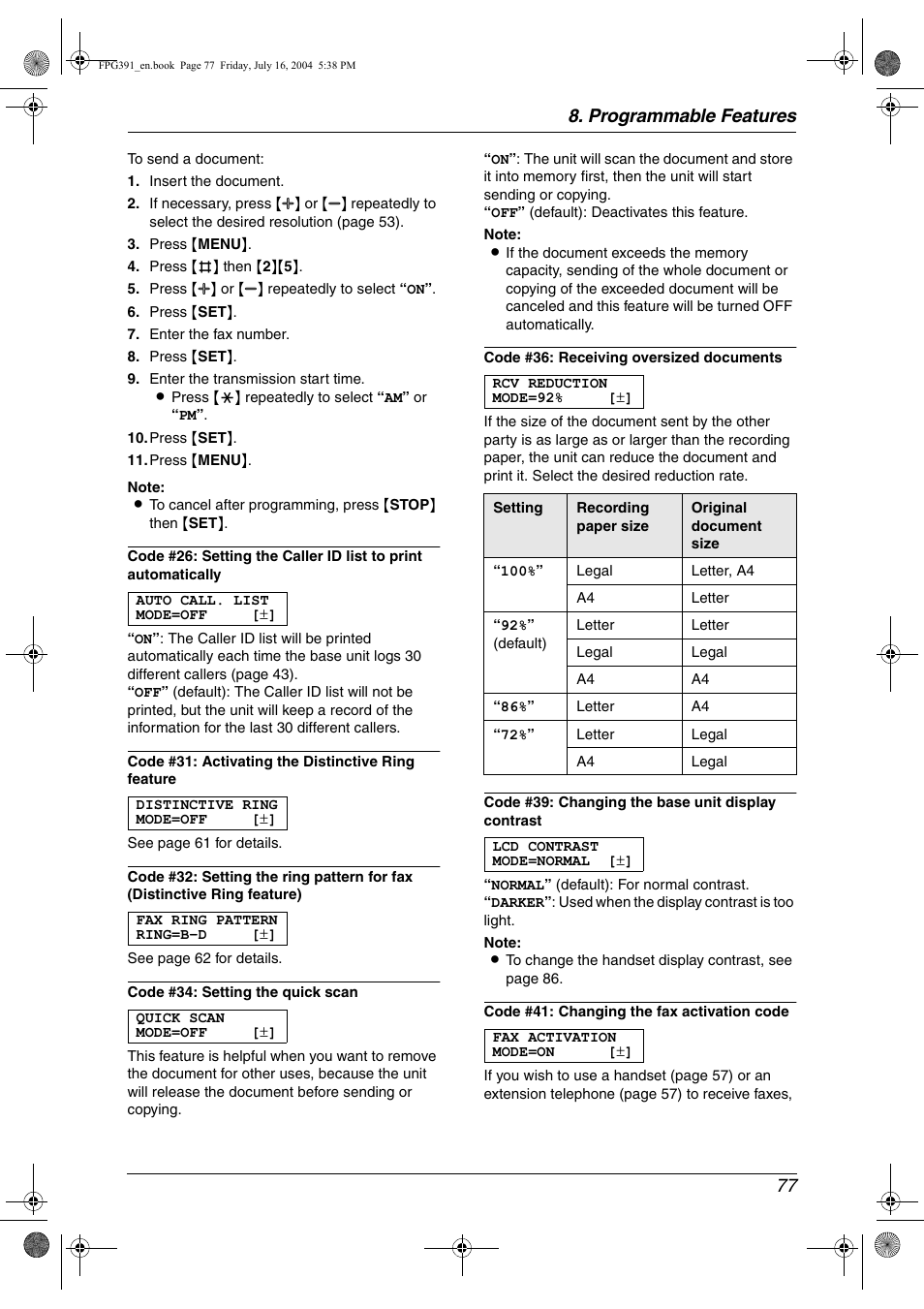 Programmable features 77 | Panasonic KX-FPG391 User Manual | Page 79 / 126