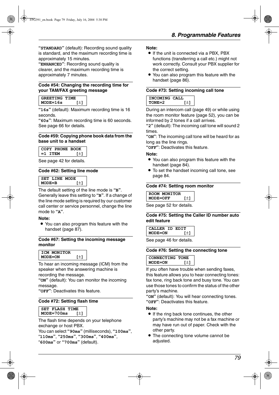 Programmable features 79 | Panasonic KX-FPG391 User Manual | Page 81 / 126