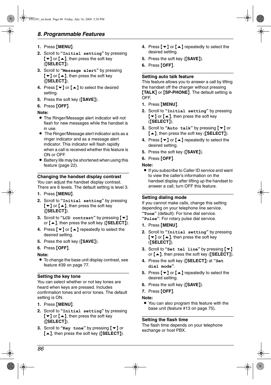 Programmable features 86 | Panasonic KX-FPG391 User Manual | Page 88 / 126
