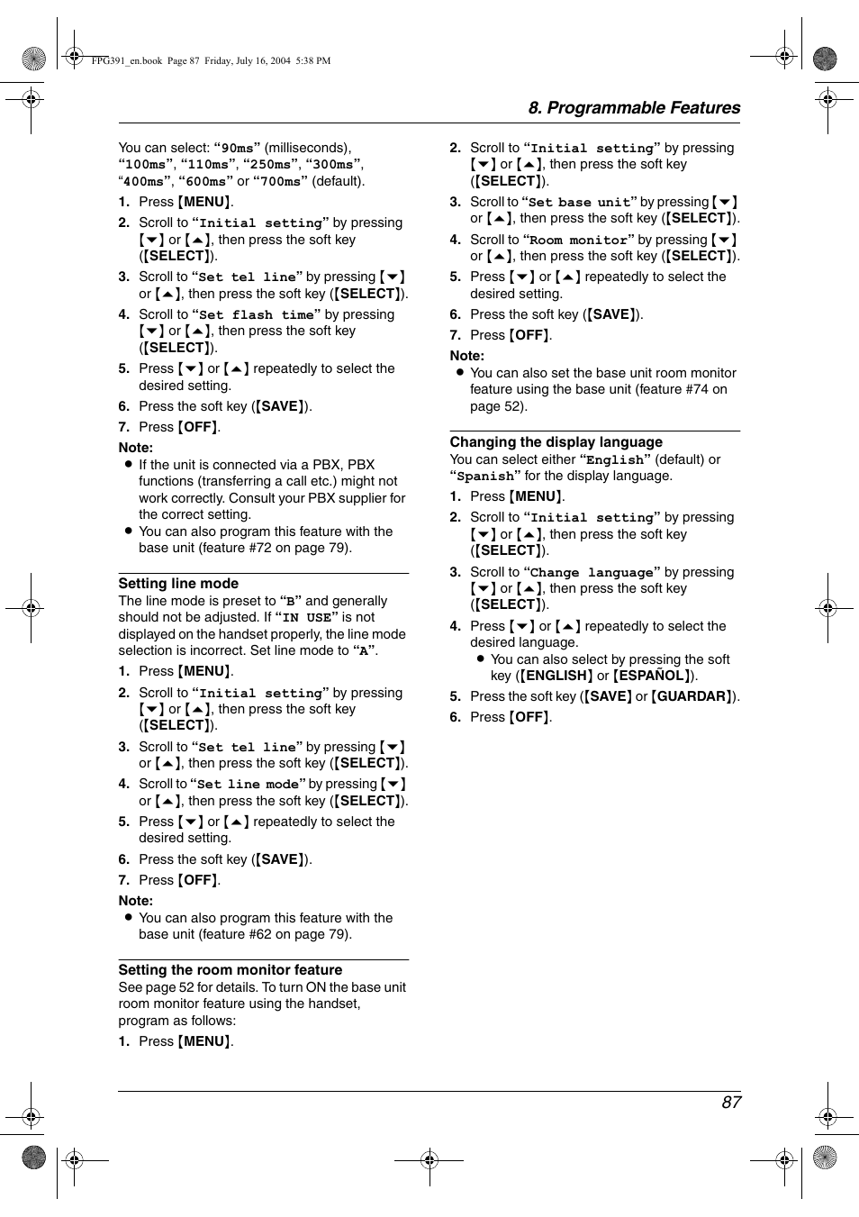 Programmable features 87 | Panasonic KX-FPG391 User Manual | Page 89 / 126