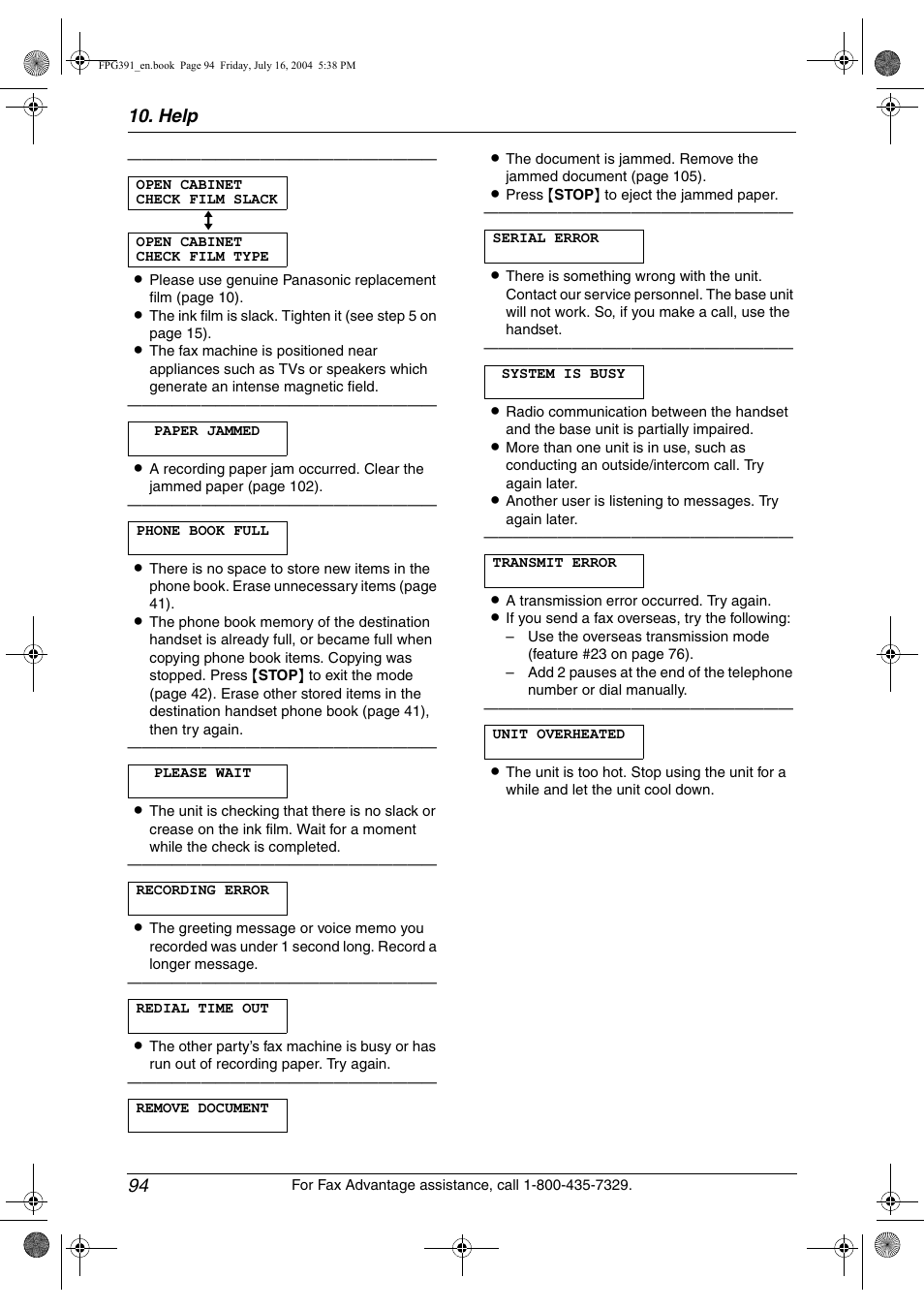 Help 94 | Panasonic KX-FPG391 User Manual | Page 96 / 126