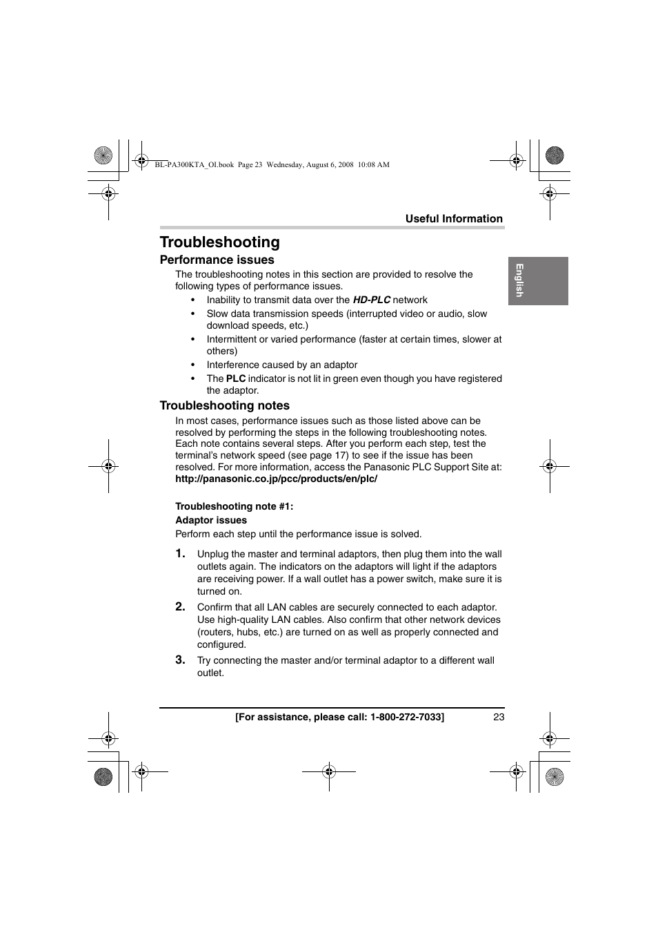 Troubleshooting | Panasonic BL-PA300KTA User Manual | Page 23 / 64