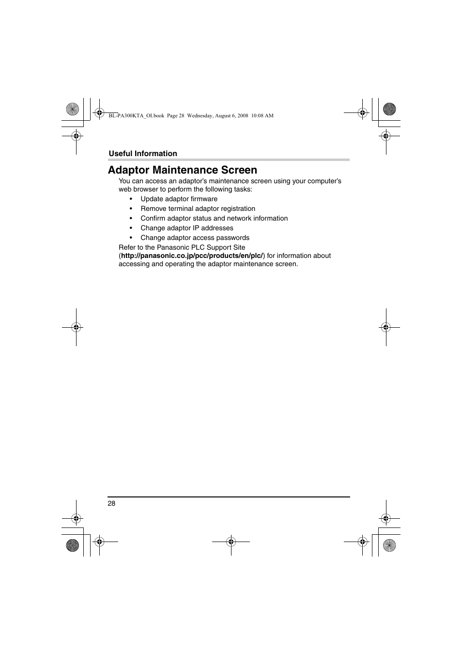 Adaptor maintenance screen | Panasonic BL-PA300KTA User Manual | Page 28 / 64