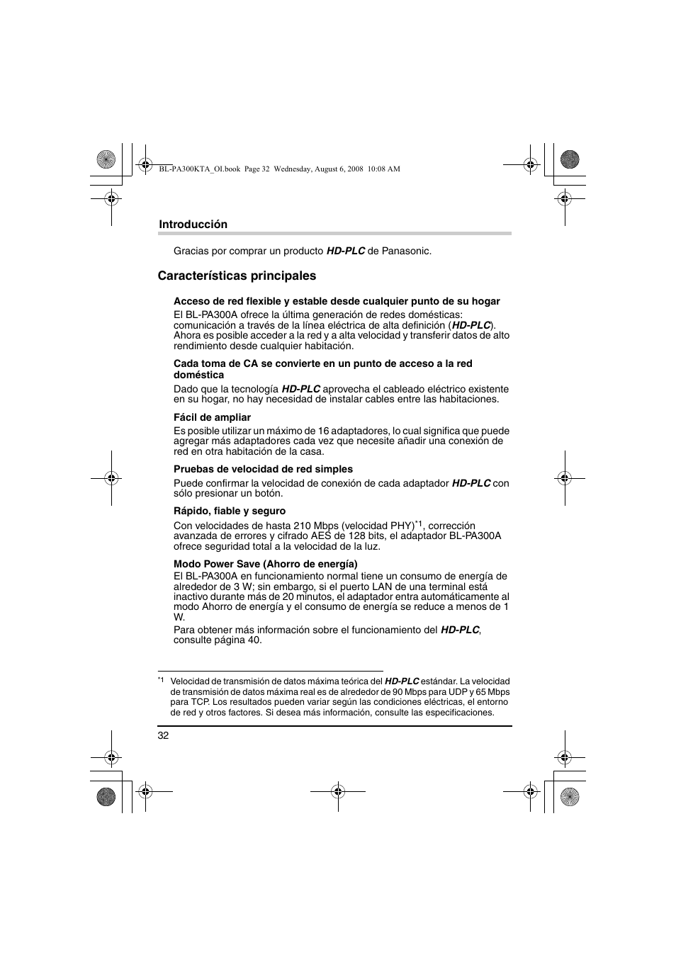 Introducción, Características principales | Panasonic BL-PA300KTA User Manual | Page 32 / 64