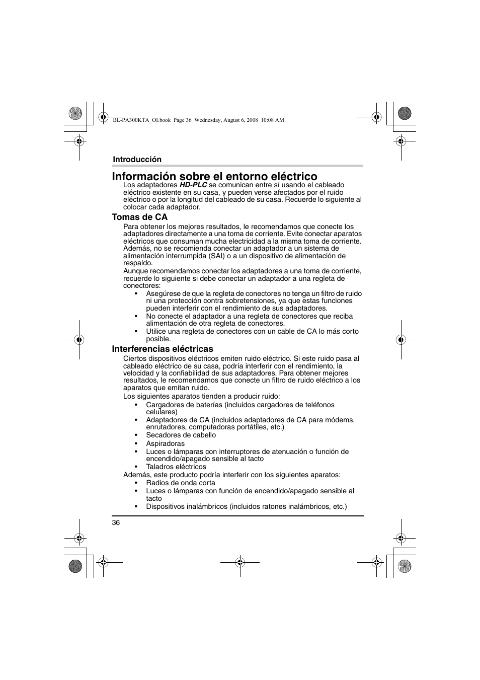 Información sobre el entorno eléctrico | Panasonic BL-PA300KTA User Manual | Page 36 / 64