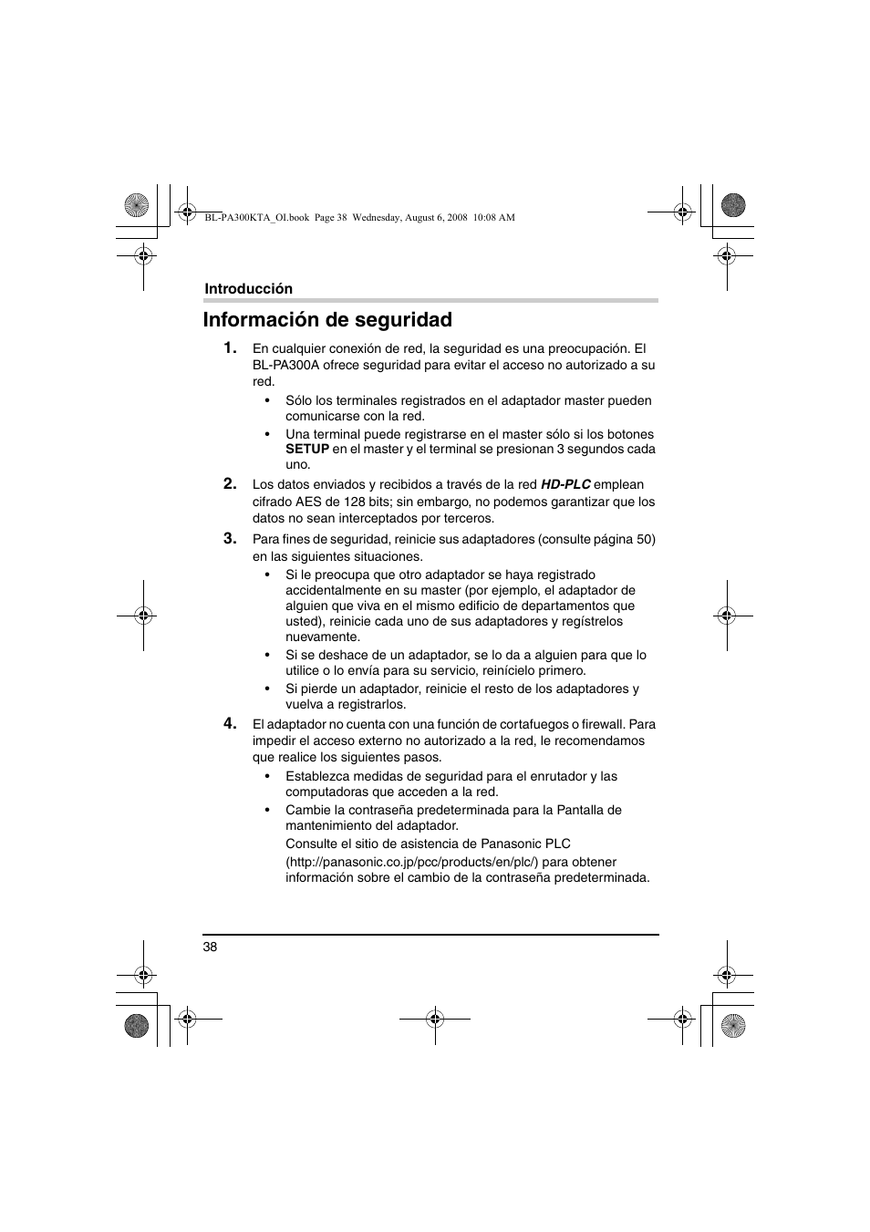 Información de seguridad | Panasonic BL-PA300KTA User Manual | Page 38 / 64