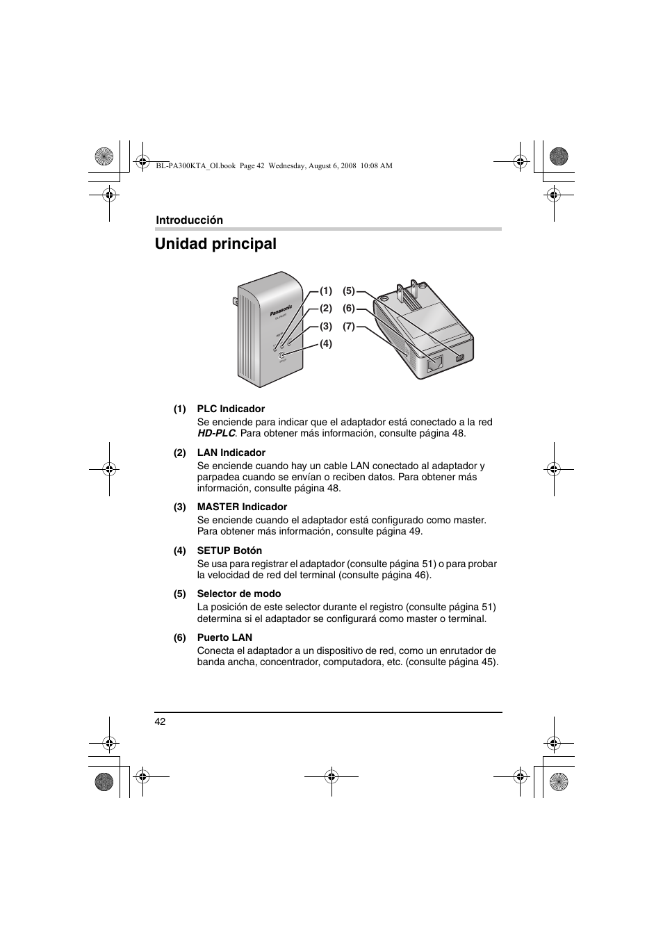 Unidad principal, Introducción | Panasonic BL-PA300KTA User Manual | Page 42 / 64