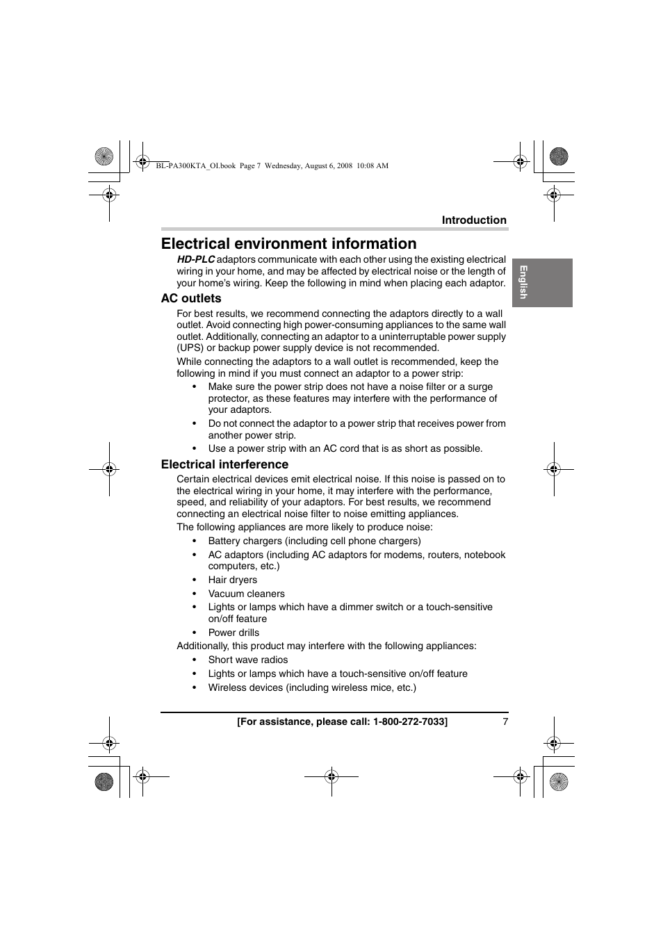 Electrical environment information | Panasonic BL-PA300KTA User Manual | Page 7 / 64