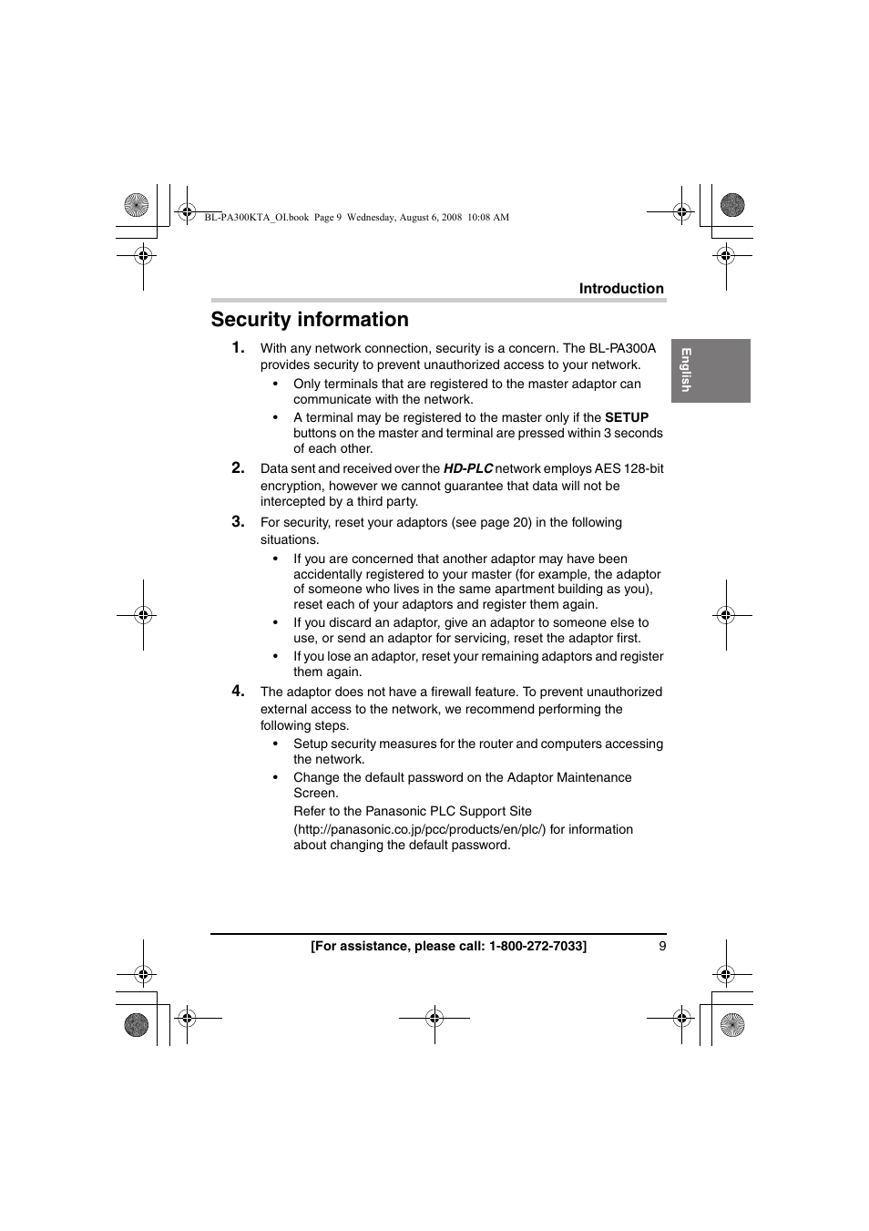 Security information | Panasonic BL-PA300KTA User Manual | Page 9 / 64