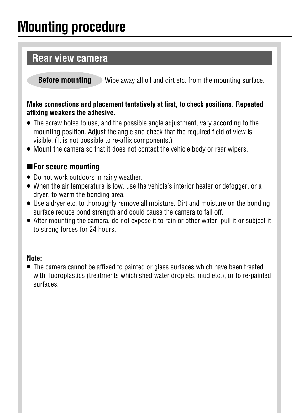 Mounting procedure, Rear view camera | Panasonic CY-RC50KU User Manual | Page 14 / 20