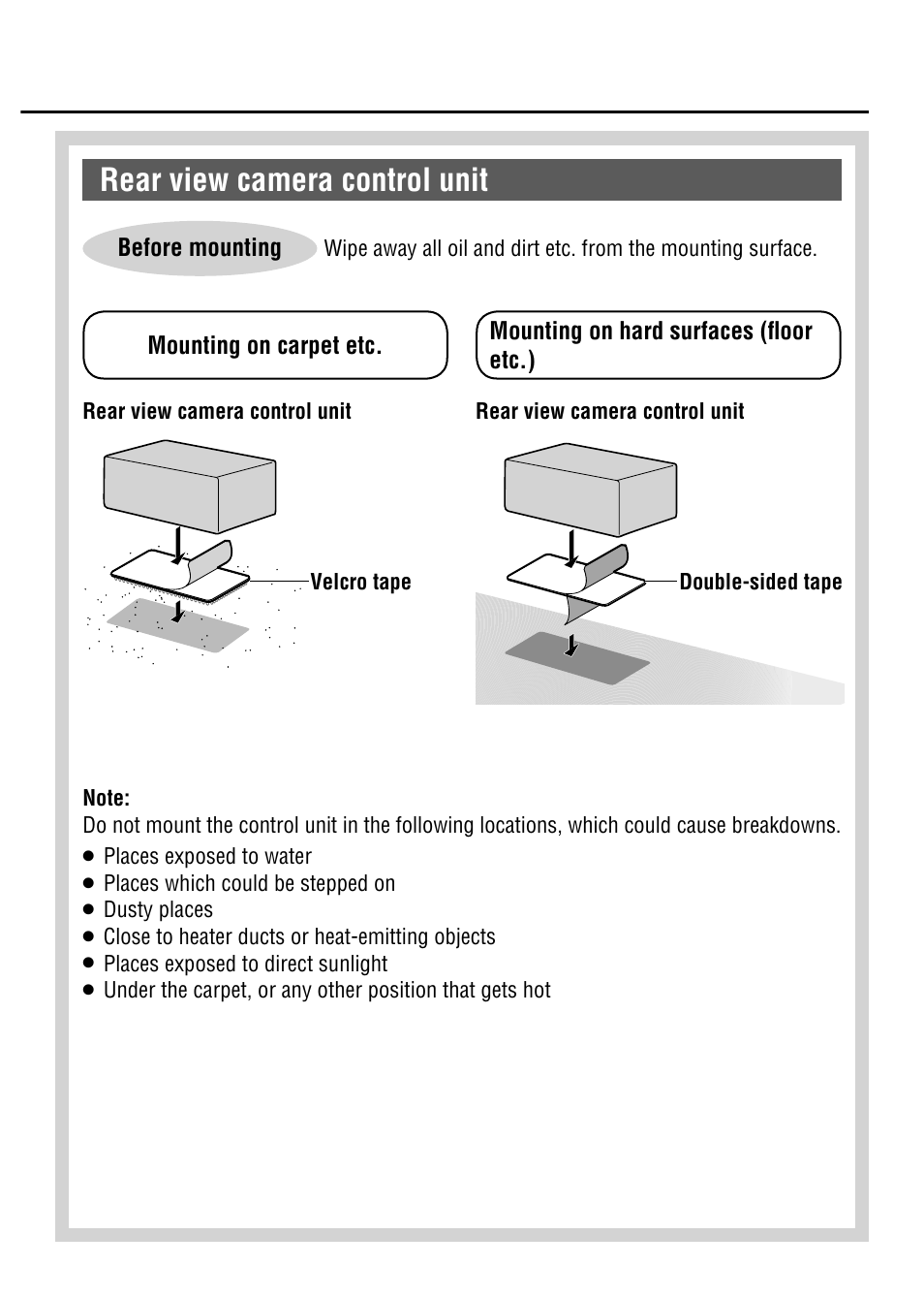 Rear view camera control unit, Before mounting | Panasonic CY-RC50KU User Manual | Page 15 / 20