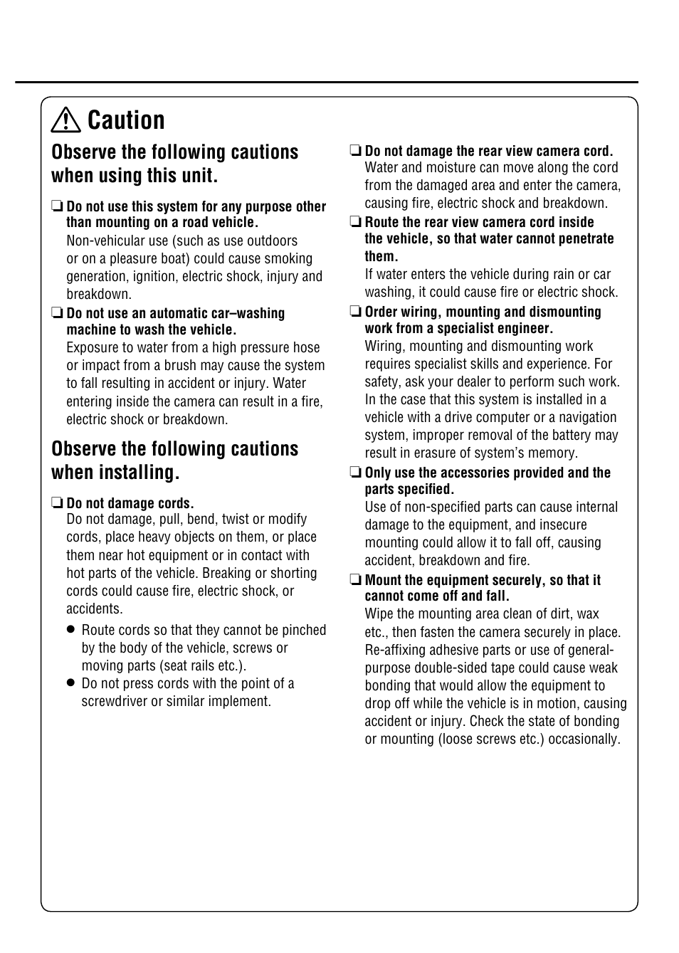 Caution, Observe the following cautions when installing | Panasonic CY-RC50KU User Manual | Page 3 / 20