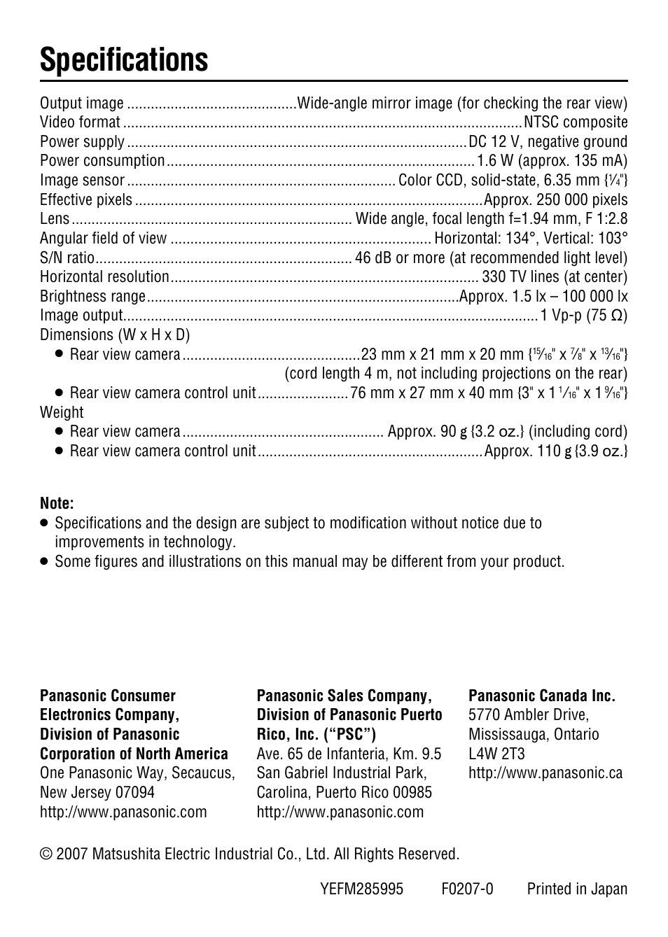 Speciﬁ cations | Panasonic CY-RC50KU User Manual | Page 6 / 20