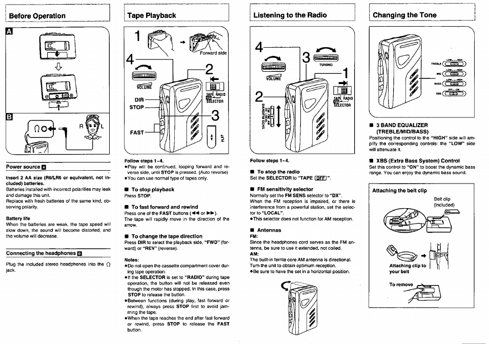 Changing the tone | Panasonic RQ-V164 User Manual | Page 2 / 3