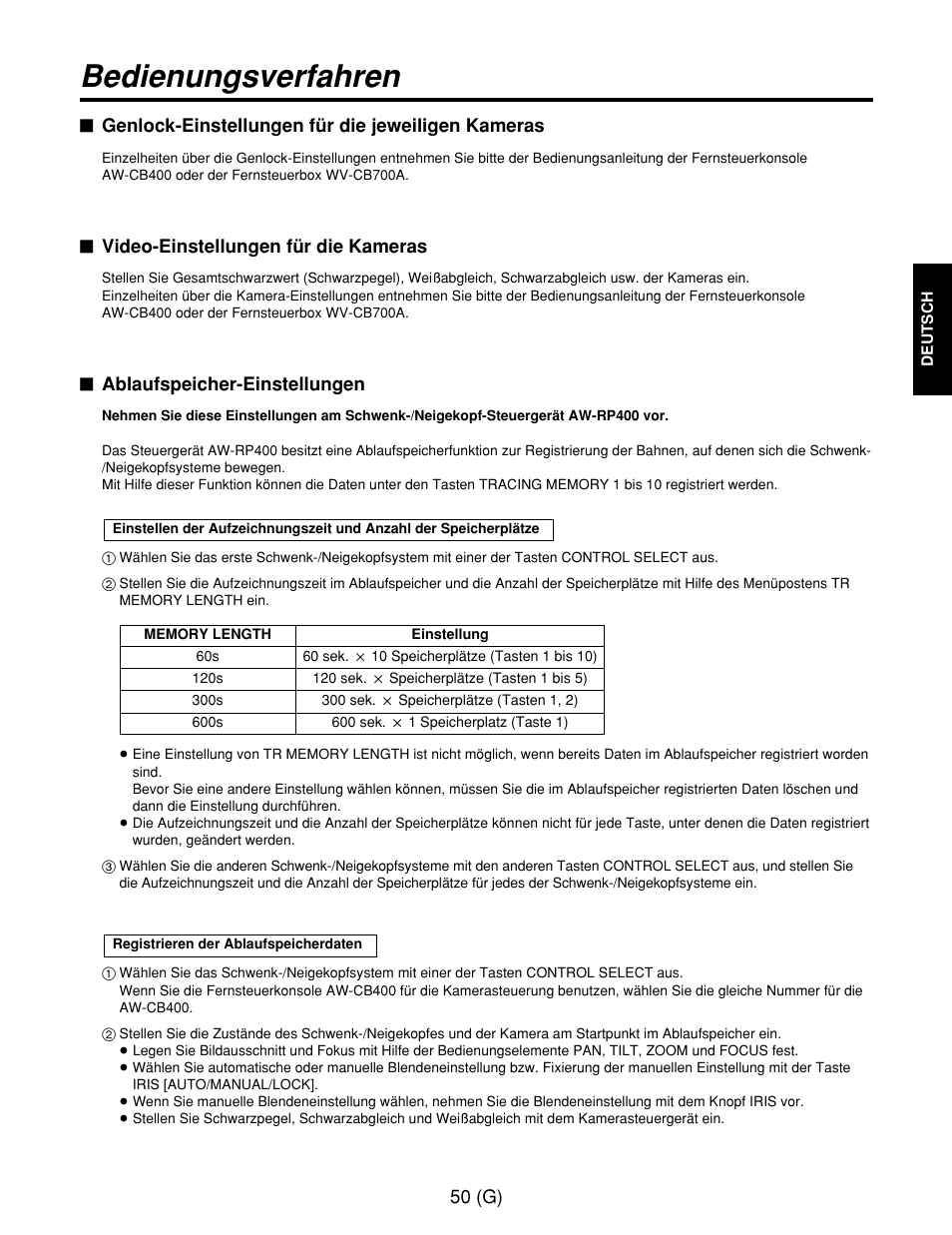 Bedienungsverfahren | Panasonic AW-RP400E User Manual | Page 105 / 272