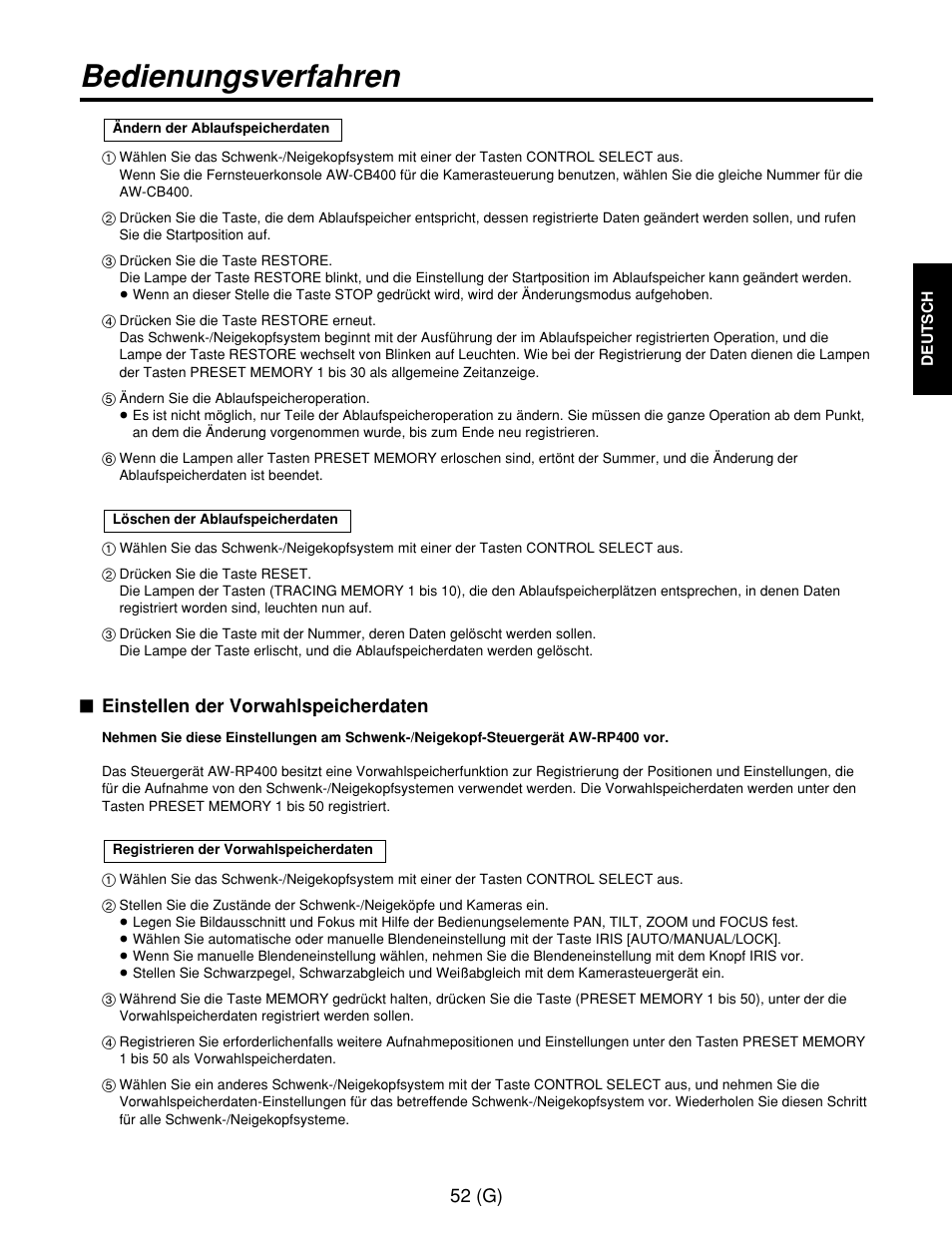 Bedienungsverfahren | Panasonic AW-RP400E User Manual | Page 107 / 272