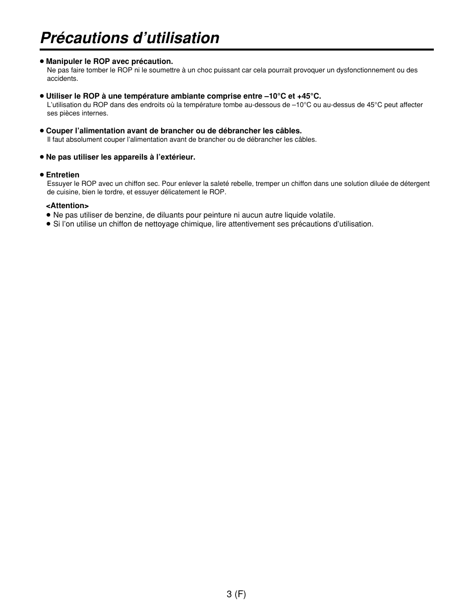 Précautions d’utilisation | Panasonic AW-RP400E User Manual | Page 112 / 272