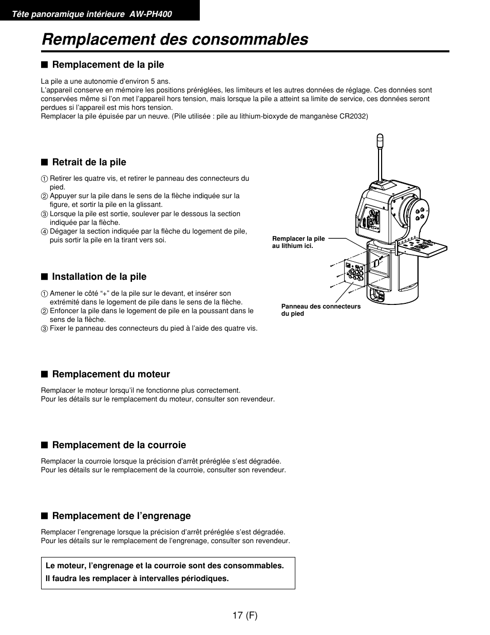 Remplacement des consommables | Panasonic AW-RP400E User Manual | Page 126 / 272