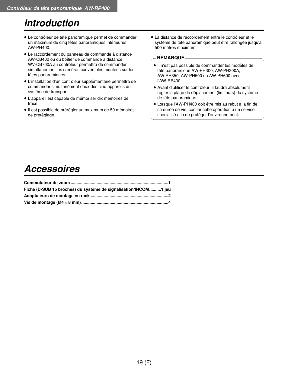 Introduction accessoires | Panasonic AW-RP400E User Manual | Page 128 / 272