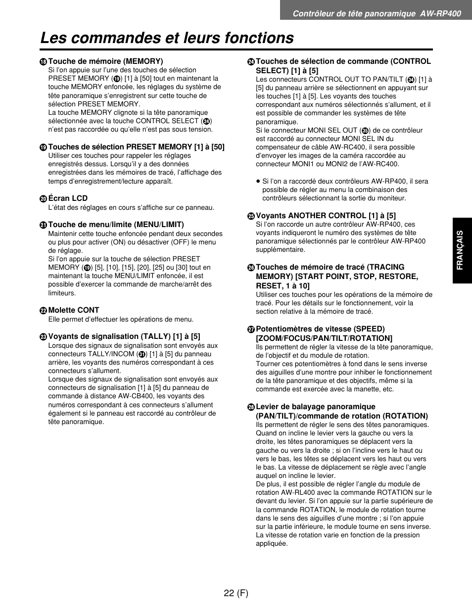 Les commandes et leurs fonctions | Panasonic AW-RP400E User Manual | Page 131 / 272
