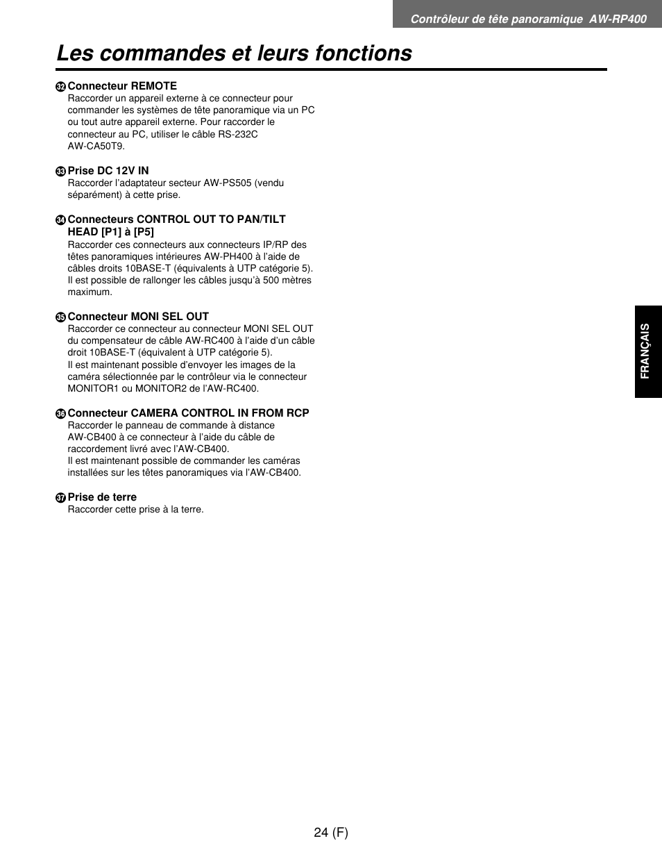Les commandes et leurs fonctions | Panasonic AW-RP400E User Manual | Page 133 / 272