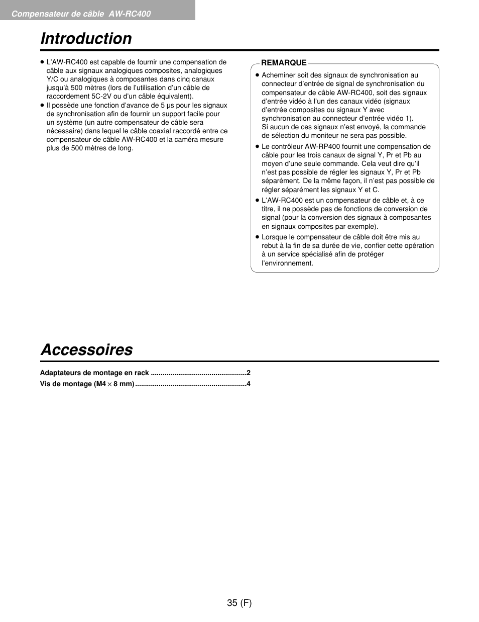 Introduction accessoires | Panasonic AW-RP400E User Manual | Page 144 / 272