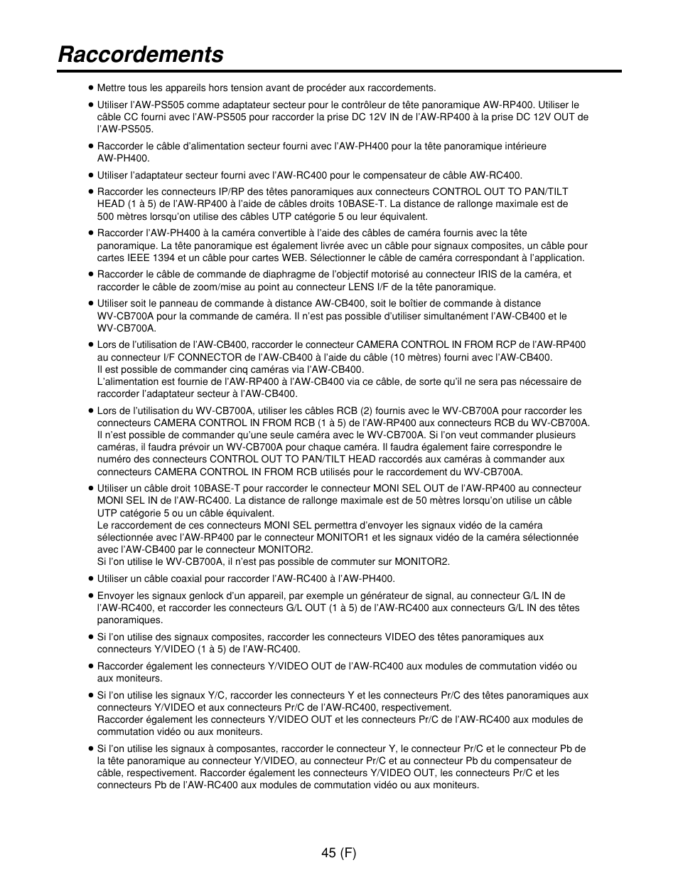Raccordements | Panasonic AW-RP400E User Manual | Page 154 / 272