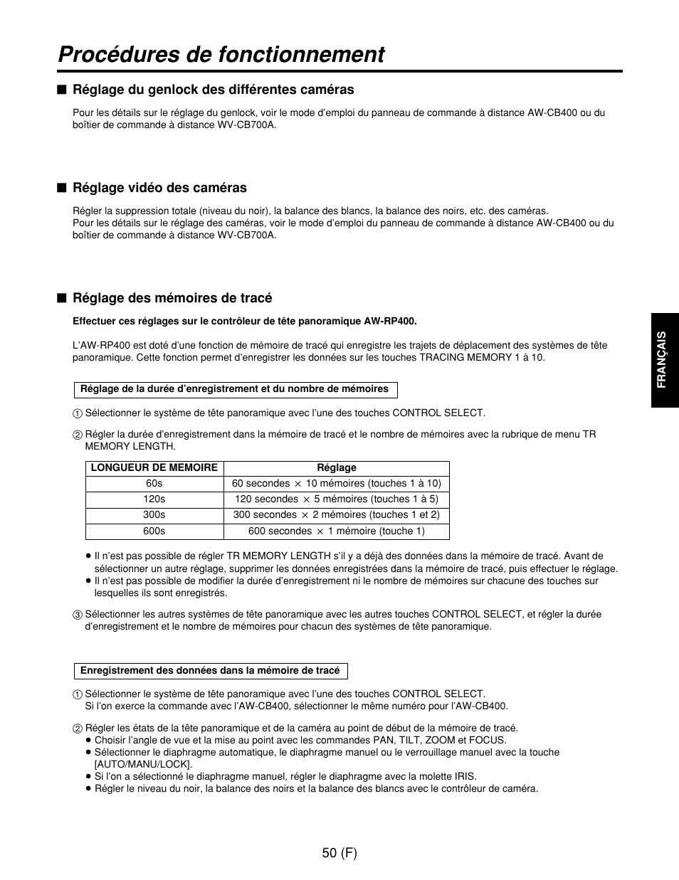 Procédures de fonctionnement | Panasonic AW-RP400E User Manual | Page 159 / 272