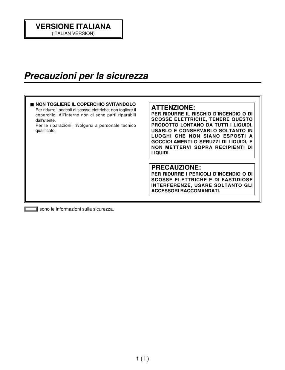 Precauzioni per la sicurezza, Versione italiana | Panasonic AW-RP400E User Manual | Page 164 / 272