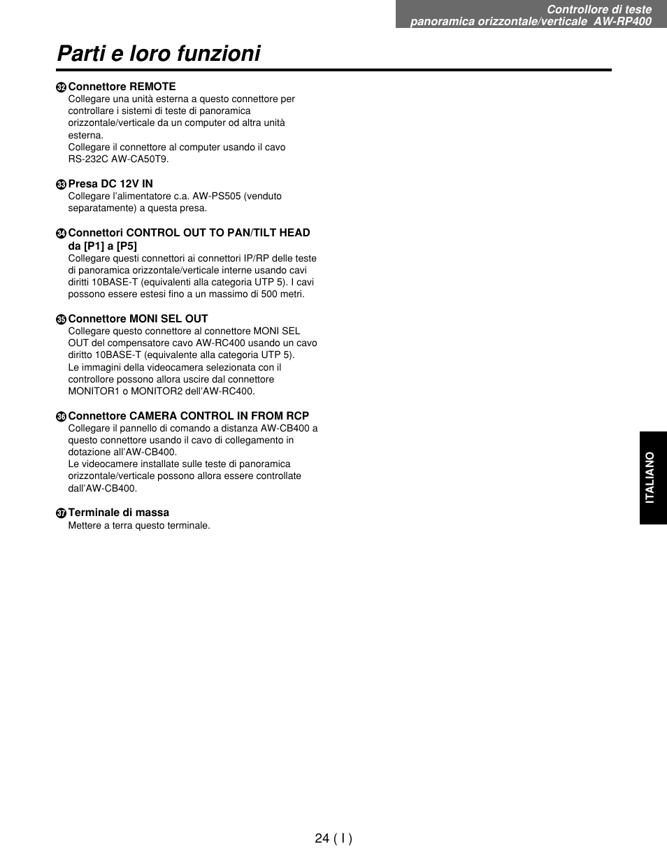 Parti e loro funzioni | Panasonic AW-RP400E User Manual | Page 187 / 272