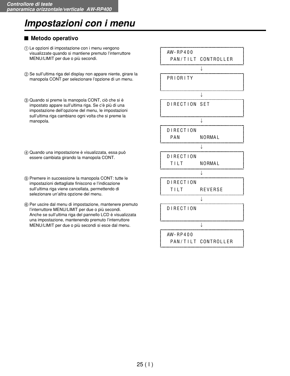 Impostazioni con i menu | Panasonic AW-RP400E User Manual | Page 188 / 272