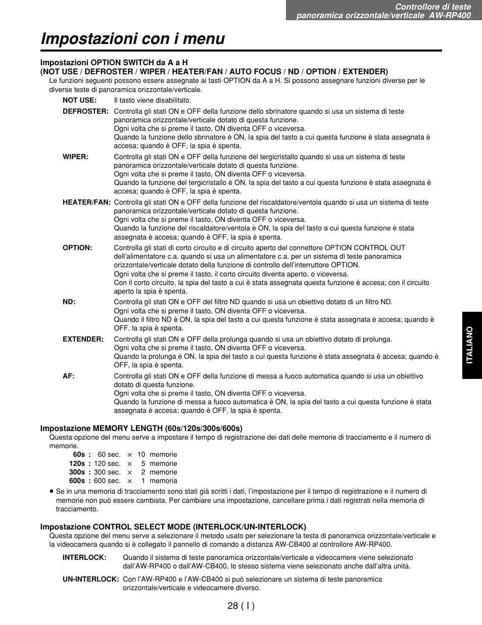 Impostazioni con i menu | Panasonic AW-RP400E User Manual | Page 191 / 272