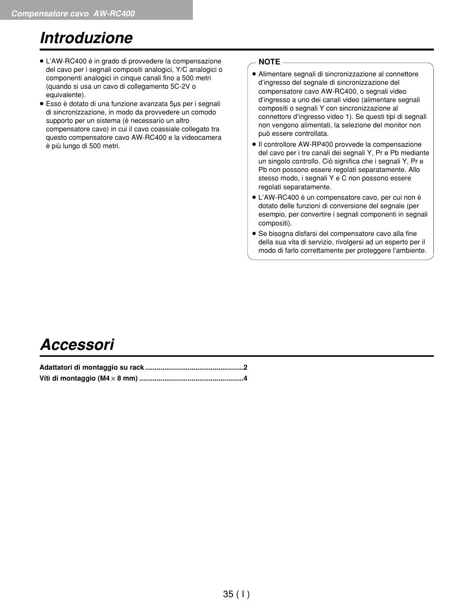 Introduzione accessori | Panasonic AW-RP400E User Manual | Page 198 / 272