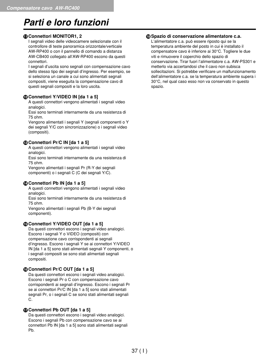 Parti e loro funzioni | Panasonic AW-RP400E User Manual | Page 200 / 272