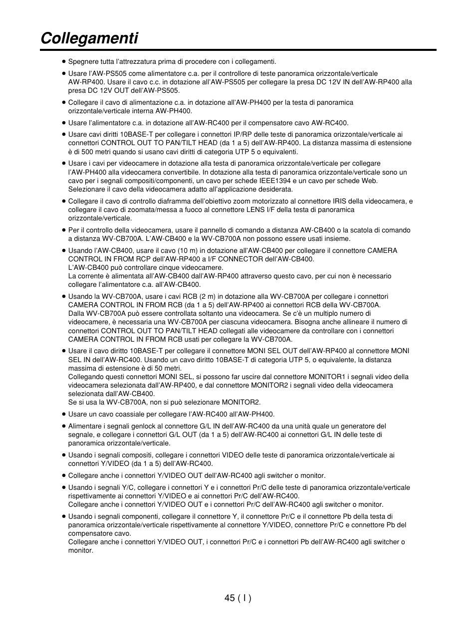 Collegamenti | Panasonic AW-RP400E User Manual | Page 208 / 272