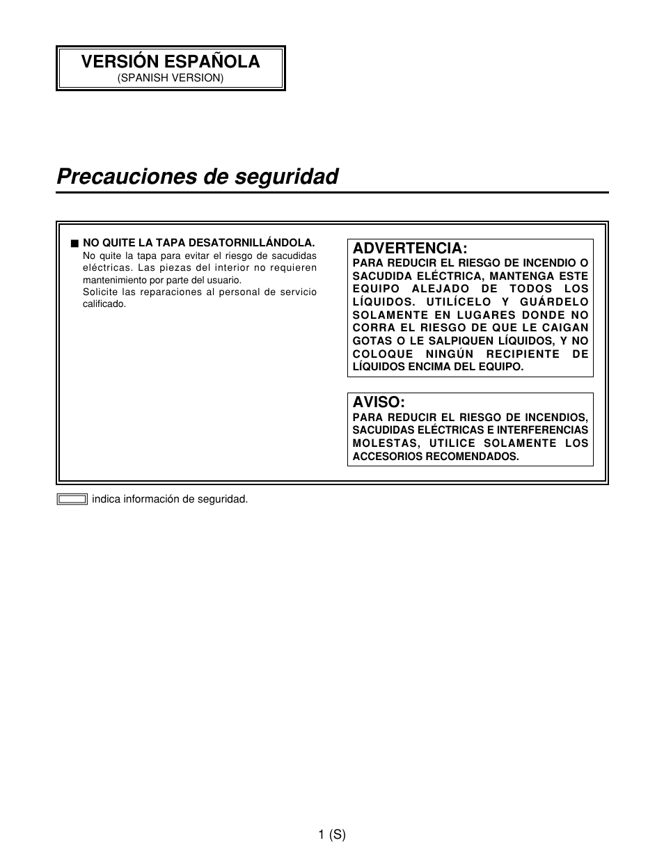 Precauciones de seguridad, Versión española | Panasonic AW-RP400E User Manual | Page 218 / 272