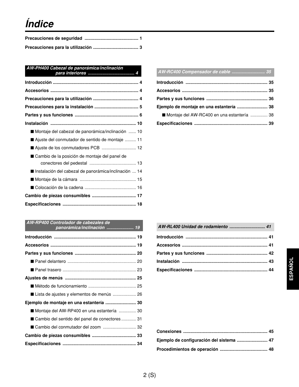 Índice, 2 (s) | Panasonic AW-RP400E User Manual | Page 219 / 272