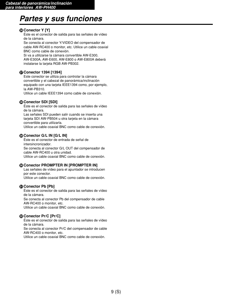 Partes y sus funciones | Panasonic AW-RP400E User Manual | Page 226 / 272