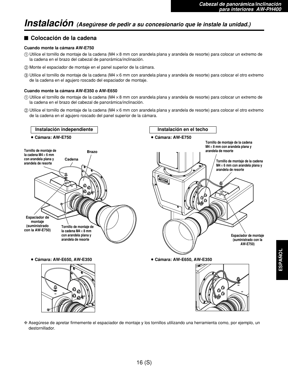 Instalación, 16 (s) | Panasonic AW-RP400E User Manual | Page 233 / 272