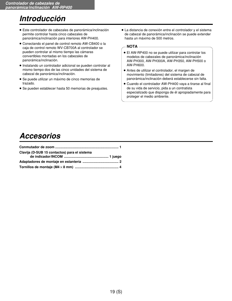 Introducción accesorios | Panasonic AW-RP400E User Manual | Page 236 / 272