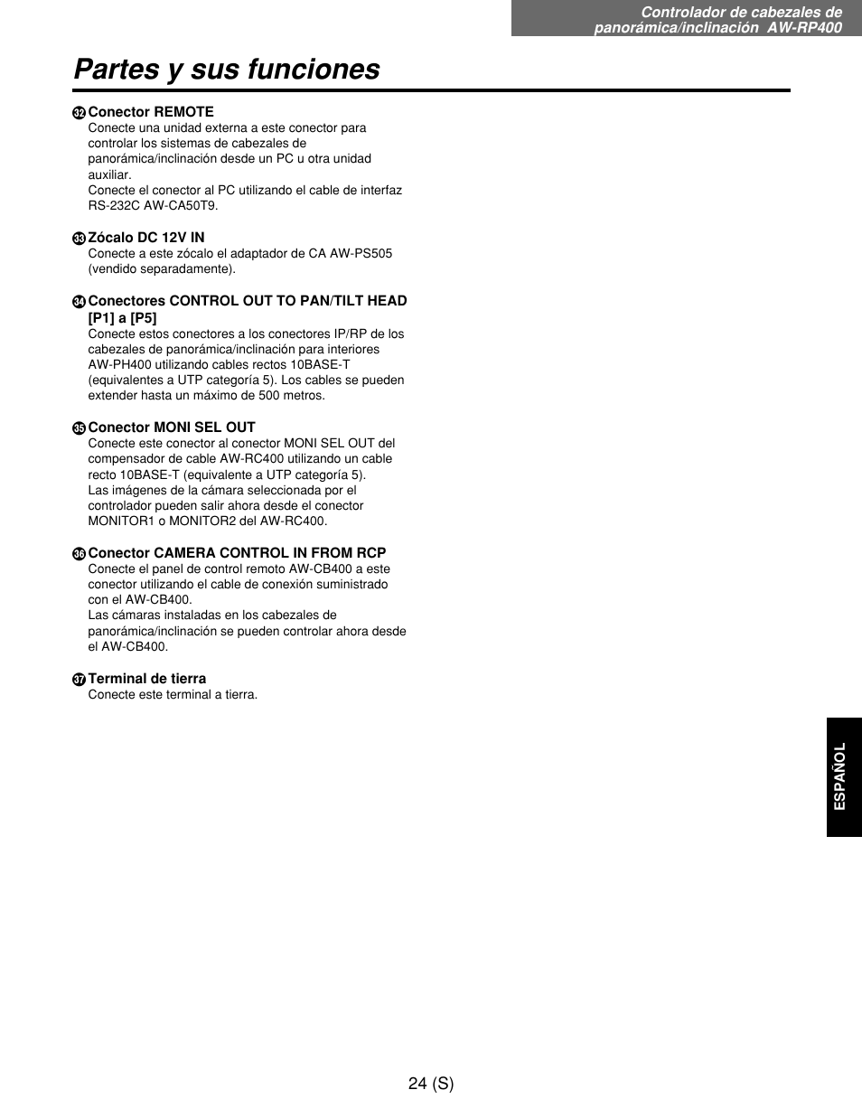 Partes y sus funciones | Panasonic AW-RP400E User Manual | Page 241 / 272