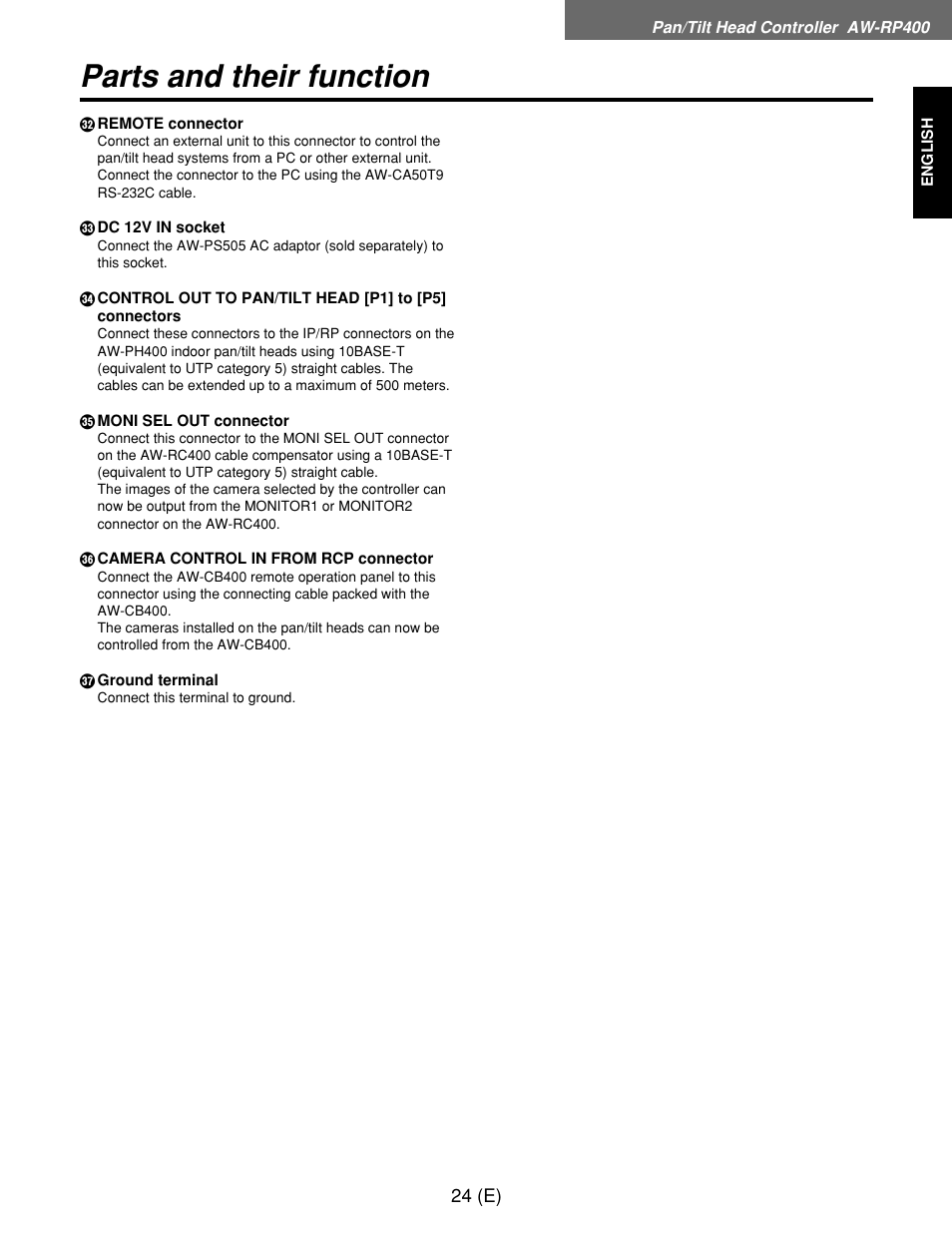 Parts and their function | Panasonic AW-RP400E User Manual | Page 25 / 272