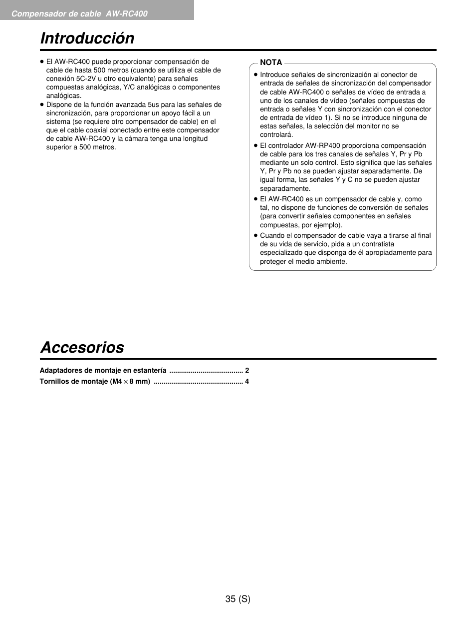 Introducción accesorios | Panasonic AW-RP400E User Manual | Page 252 / 272