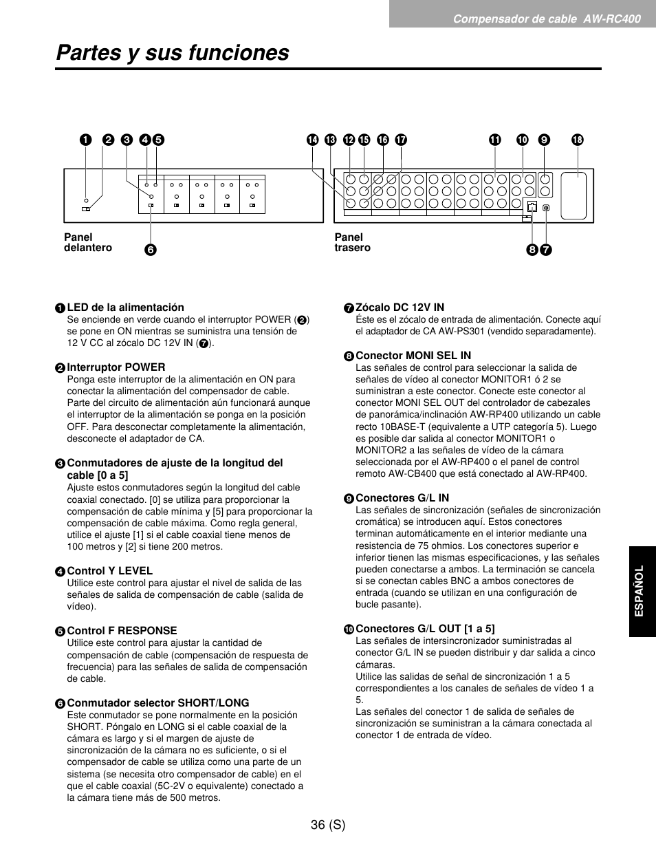 Partes y sus funciones | Panasonic AW-RP400E User Manual | Page 253 / 272
