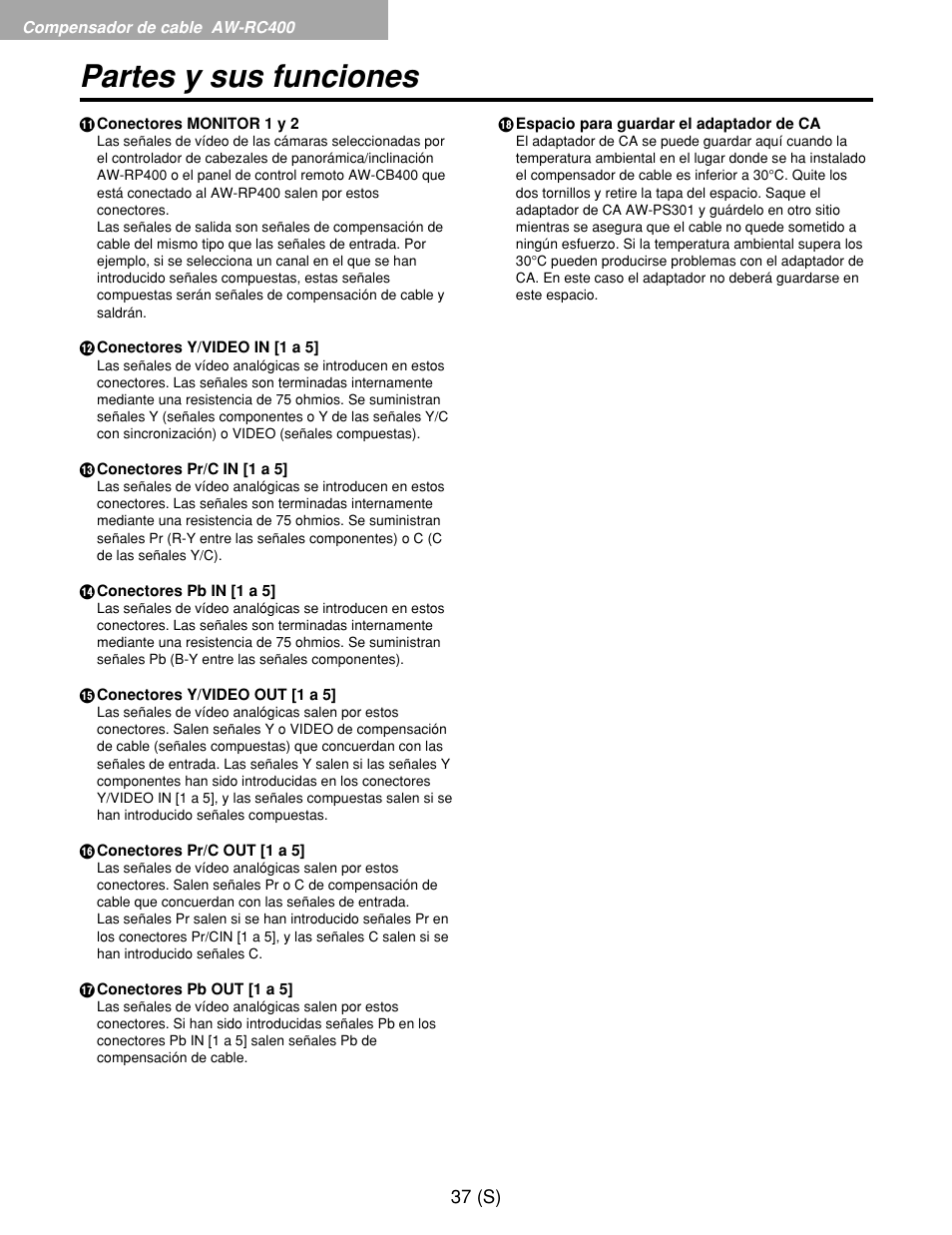 Partes y sus funciones | Panasonic AW-RP400E User Manual | Page 254 / 272