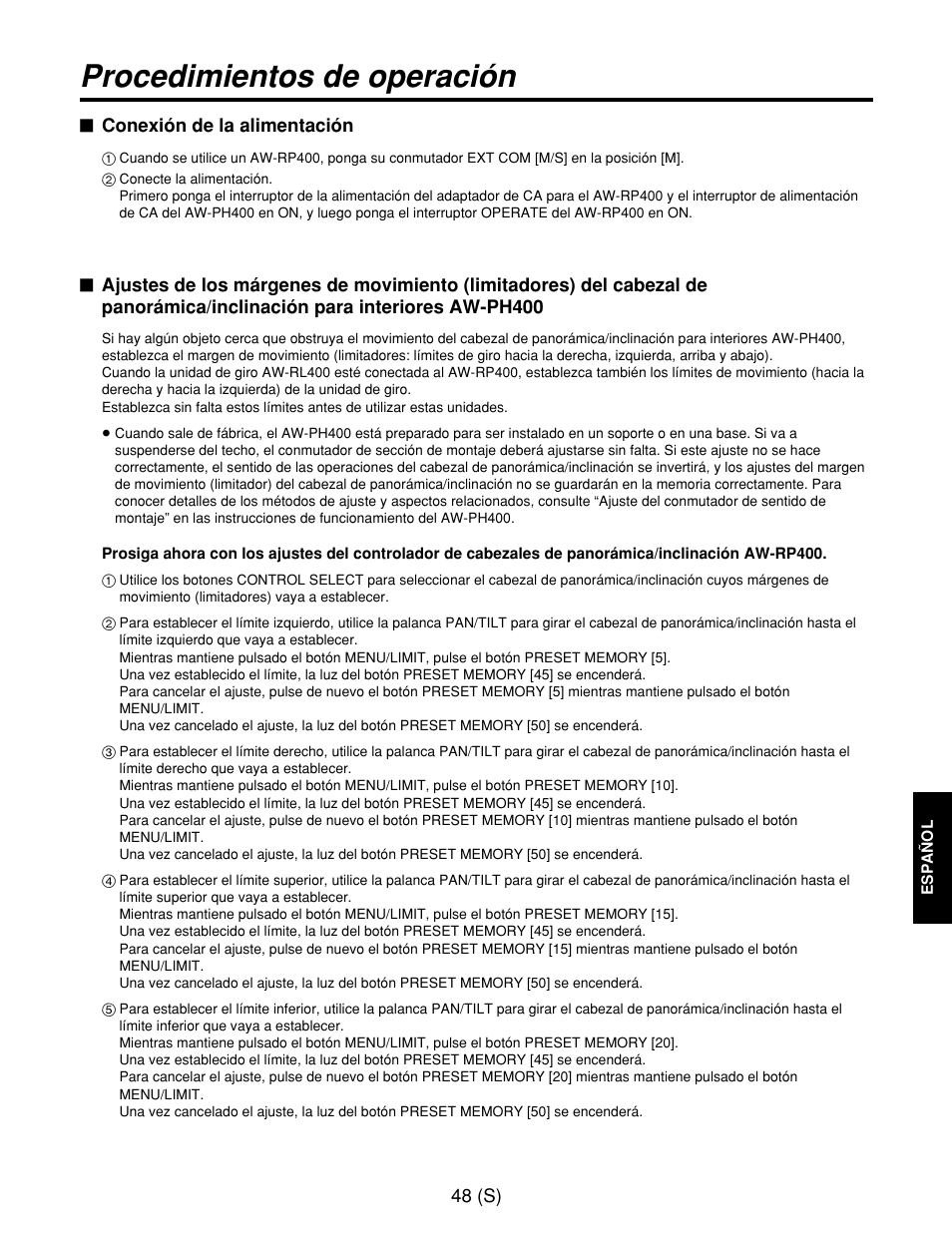 Procedimientos de operación | Panasonic AW-RP400E User Manual | Page 265 / 272