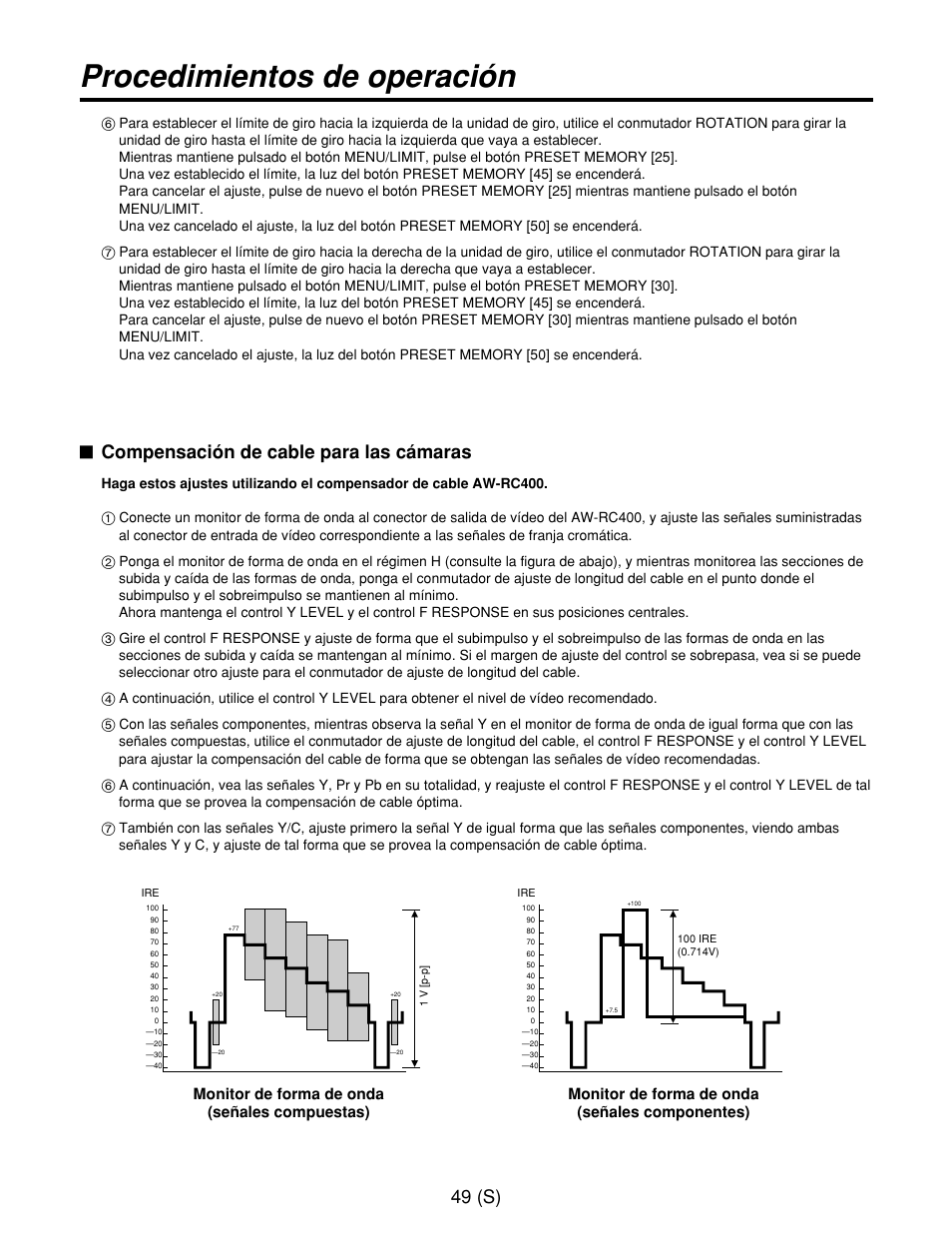 Procedimientos de operación, 49 (s), Compensación de cable para las cámaras | Panasonic AW-RP400E User Manual | Page 266 / 272