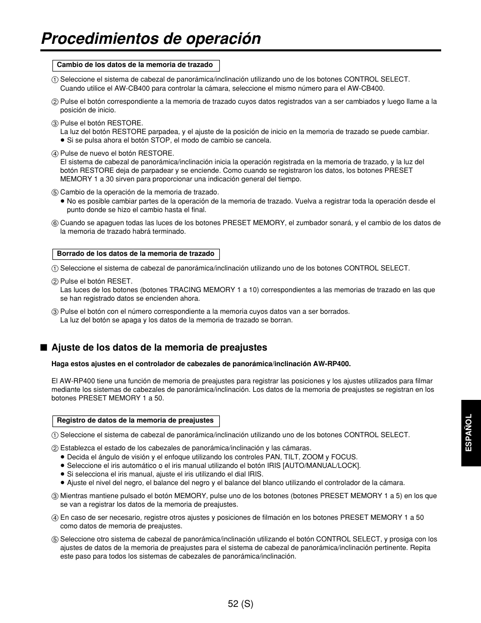 Procedimientos de operación | Panasonic AW-RP400E User Manual | Page 269 / 272