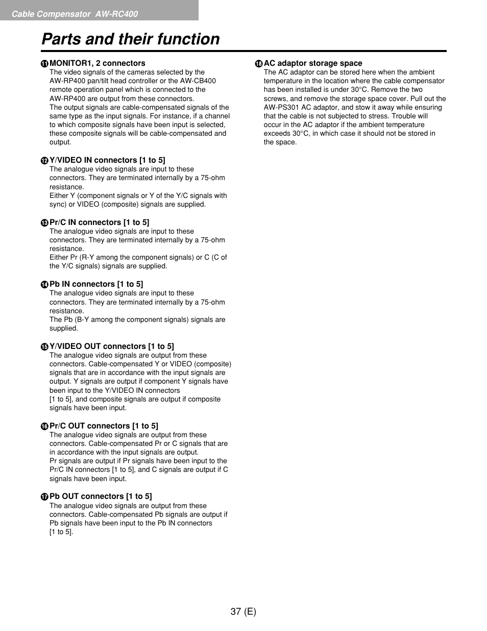 Parts and their function | Panasonic AW-RP400E User Manual | Page 38 / 272